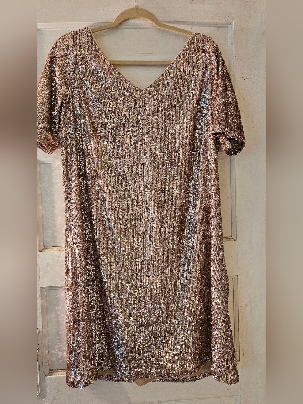 Ann Taylor A-line Pink Sequin V-Neck Party Dress